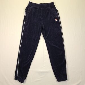 E1 Fila Mens Navy Blue Sweatpants Joggers Size Small Logo Drawstring